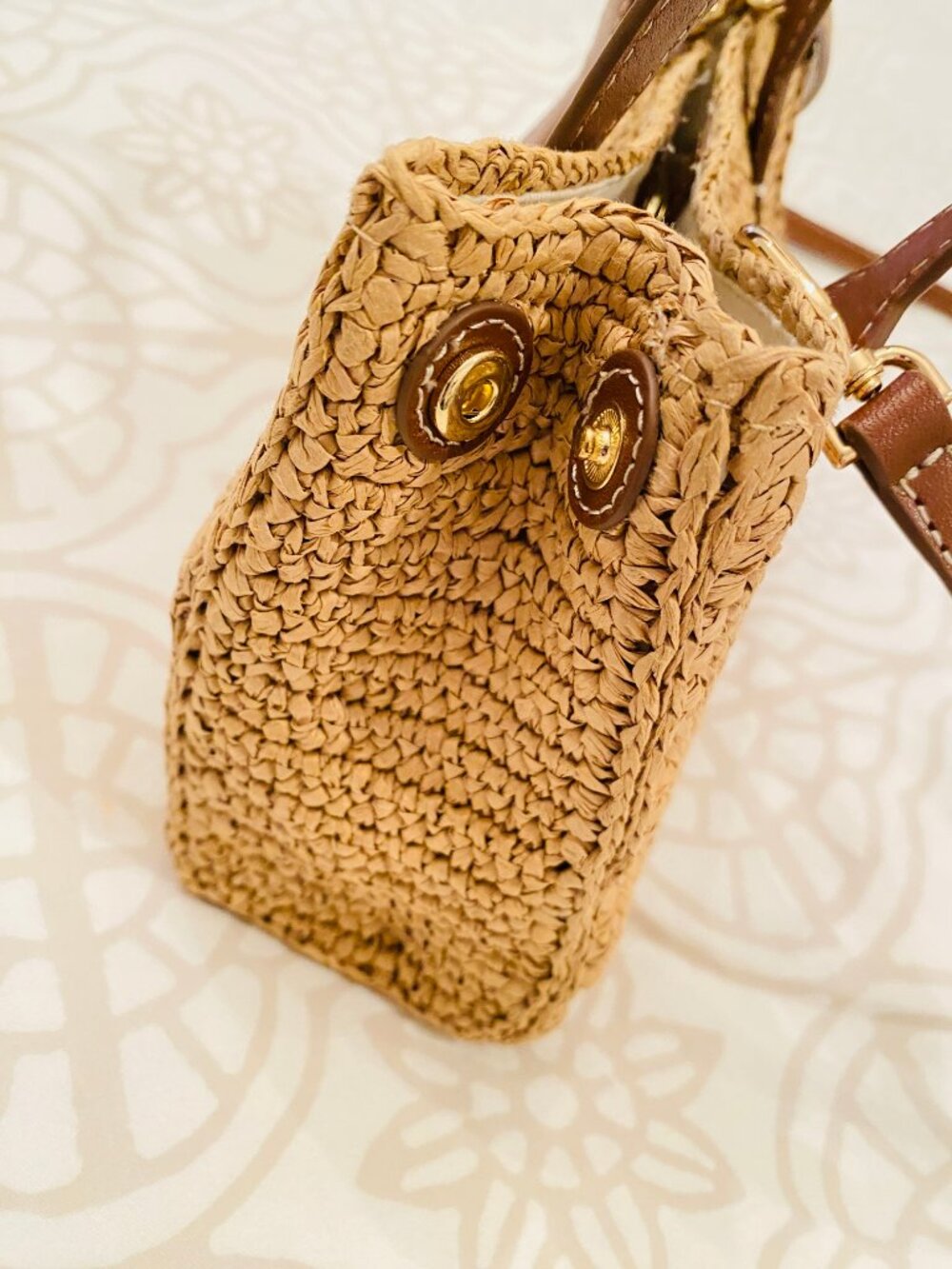 NWT J. Crew Palma Raffia Top-Handle Crossbody Bag Handknotted in Straw & Leather - Picture 10 of 16